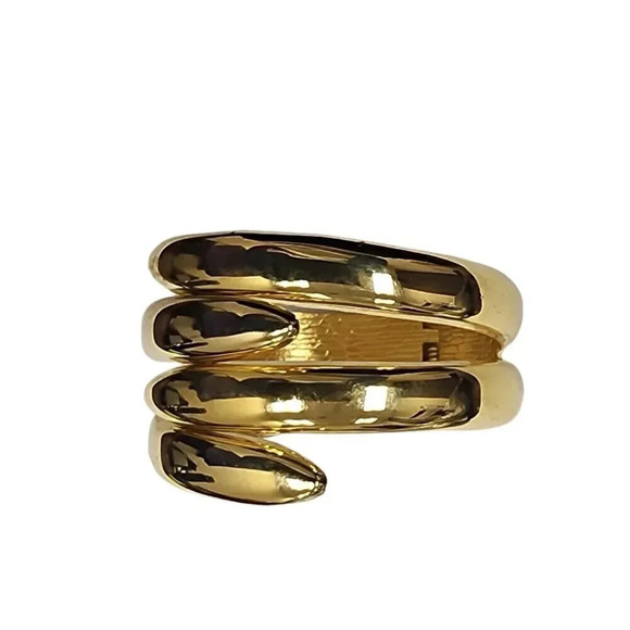 Vintage Claw Clamp Hinged Cuff Bangle Bracelet Gold Tone - Picture 3 of 4